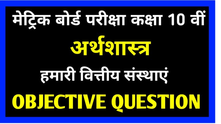 Class 10th ( अर्थशास्त्र ) हमारी वित्तीय संस्थाएं Objective Question Paper pdf